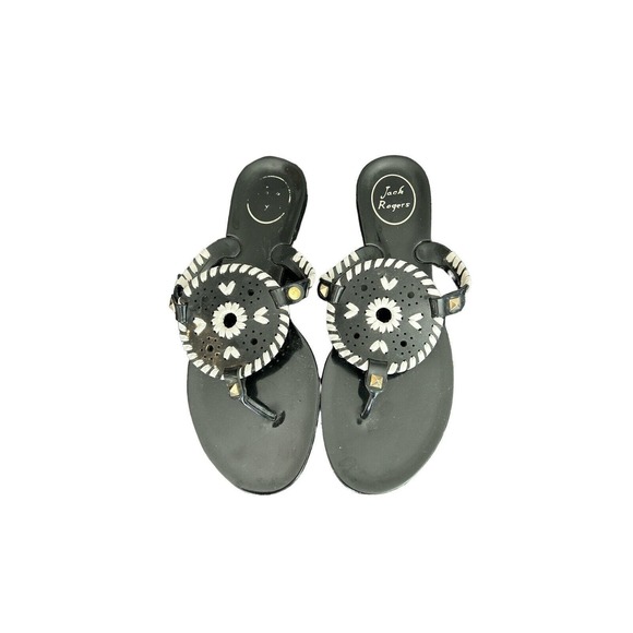 Jack Rogers Georgica Women Sz 7‎ Black Thong Jelly Flip Flop Sandals Studded - Picture 3 of 6